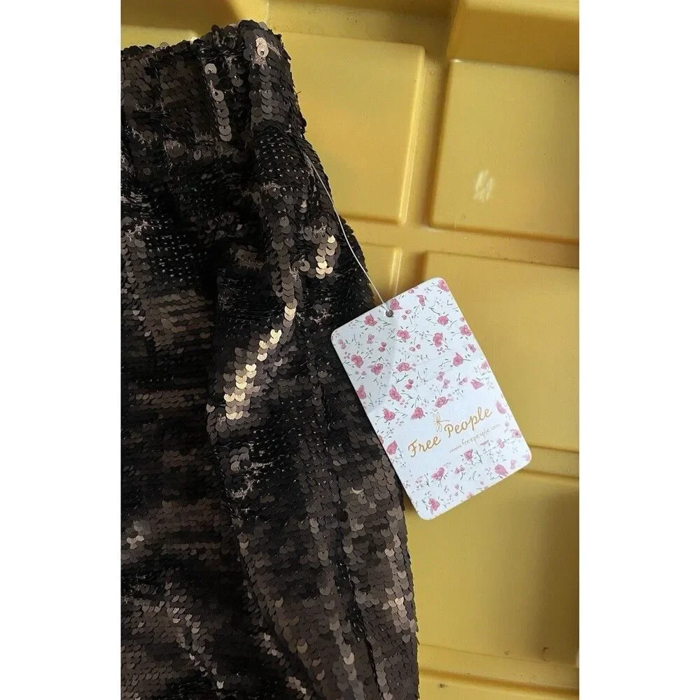 NWT Free People Sequin Shorts Gold Brown Sz Small